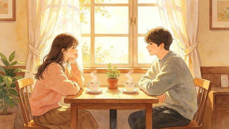 新娘在化妆镜前深呼吸、朋友在旁边陪伴的插画
