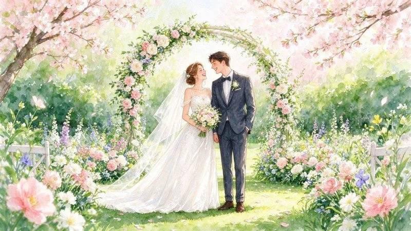 夫妻在厨房一起做饭、互相递东西的插画